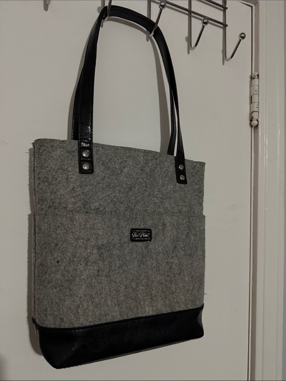 Gray Felt Bible Tote with Black Trim and Handles